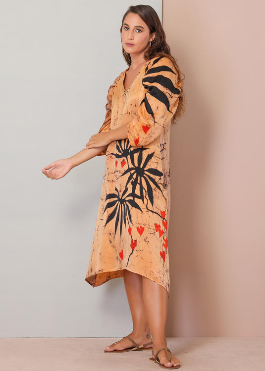 Tropical leaf batik printed dress