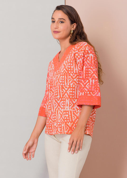Batik V-neck top