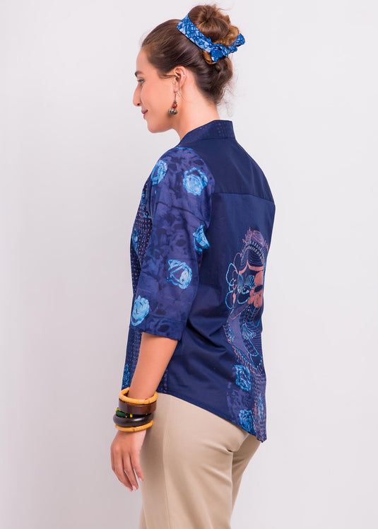 Roses And Potrait Detailed Batik Shirt