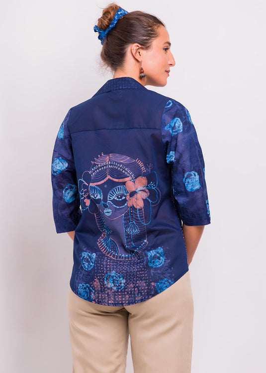 Roses And Potrait Detailed Batik Shirt