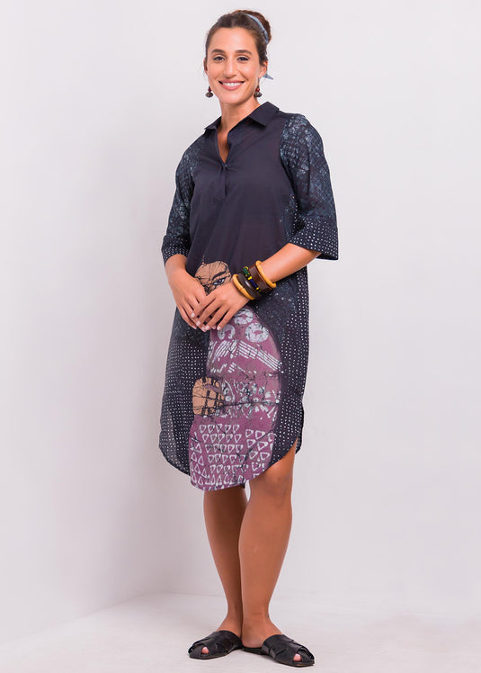 Portrait Detailed Batik Shirt Dress