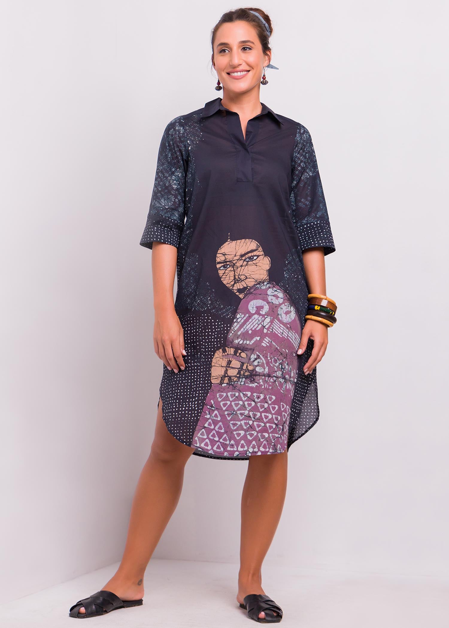 Portrait Detailed Batik Shirt Dress