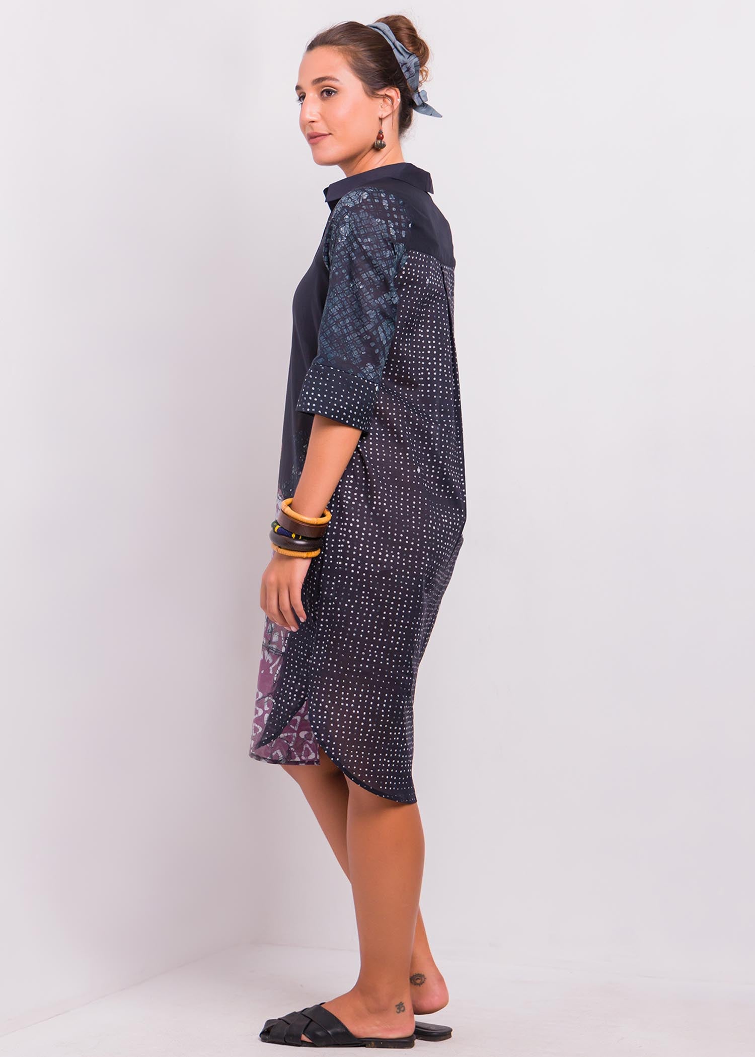 Portrait Detailed Batik Shirt Dress