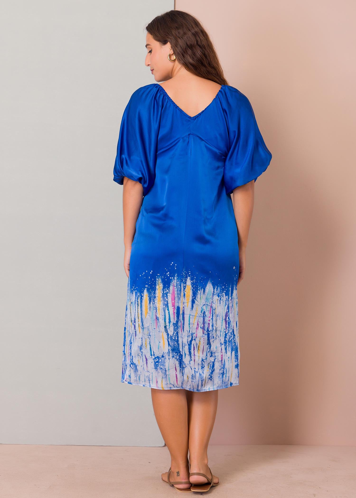 Batik puff raglan sleeve detailed dress