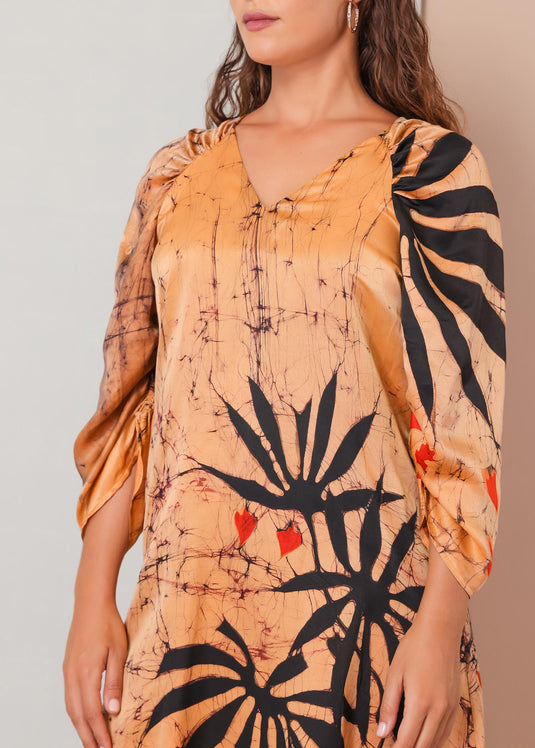 Tropical leaf batik printed dress