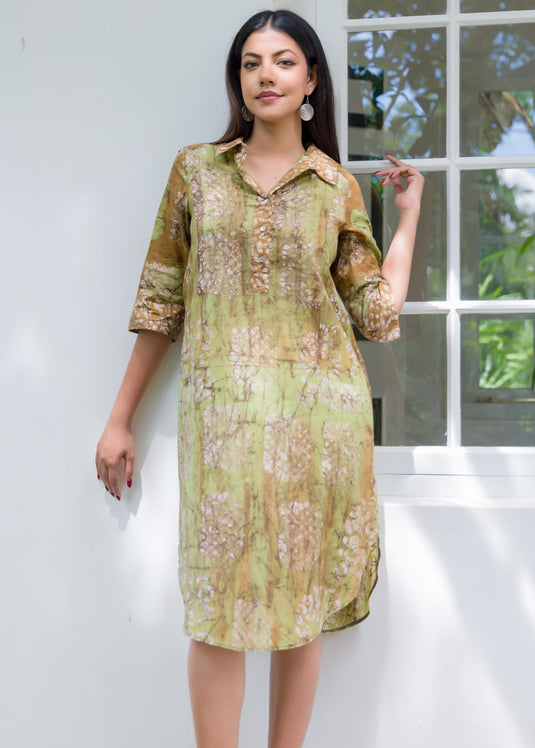 Batik printed brush stroke shirt dress