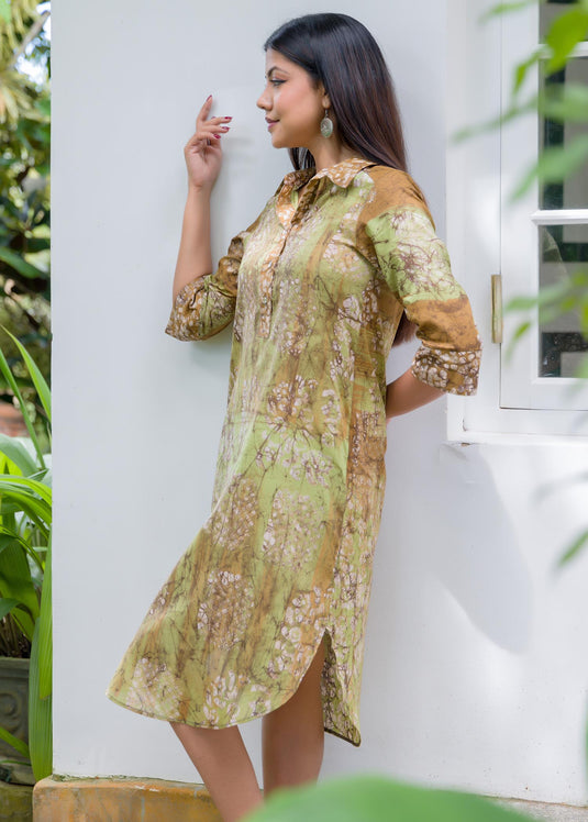 Batik printed brush stroke shirt dress
