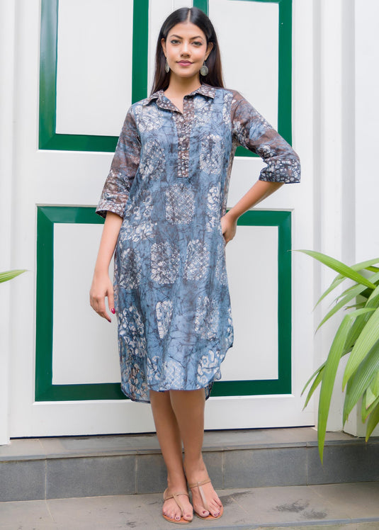 Batik printed brush stroke shirt dress