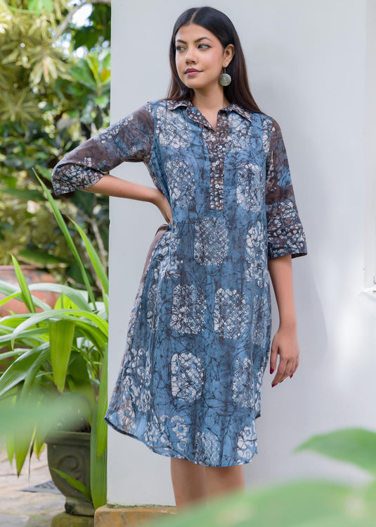 Batik printed brush stroke shirt dress