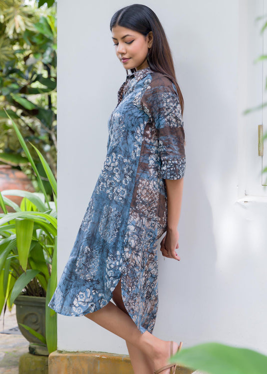 Batik printed brush stroke shirt dress