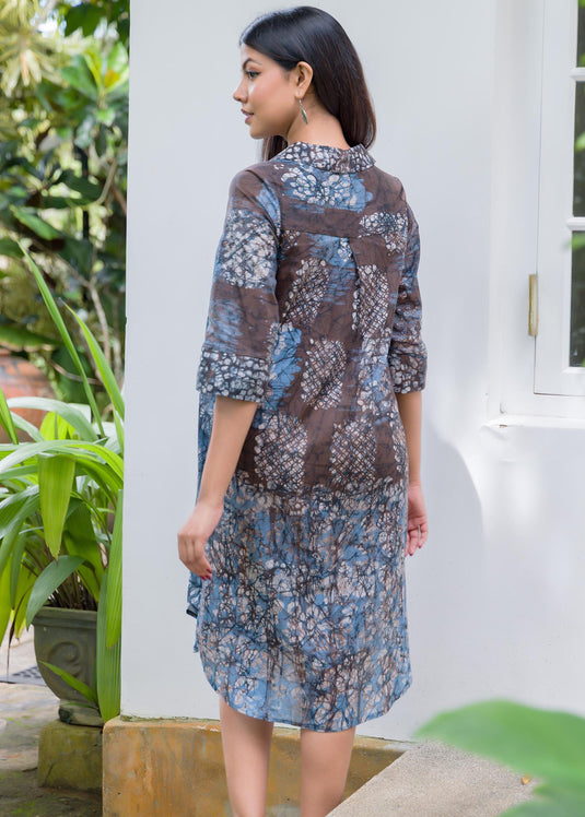 Batik printed brush stroke shirt dress