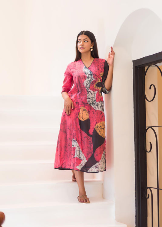 Batik floral detiled wrap dress