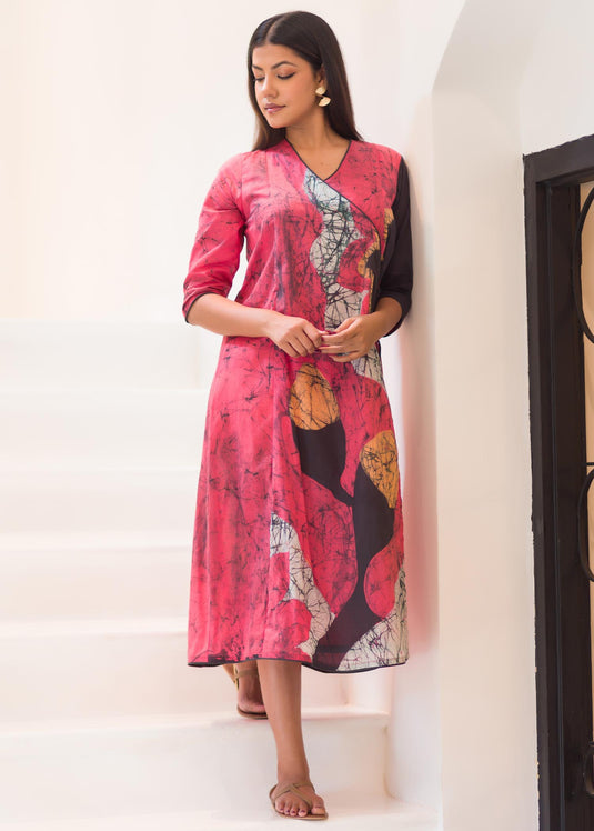 Batik floral detiled wrap dress