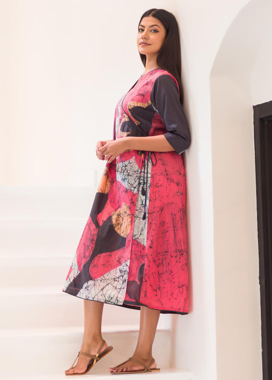 Batik floral detiled wrap dress