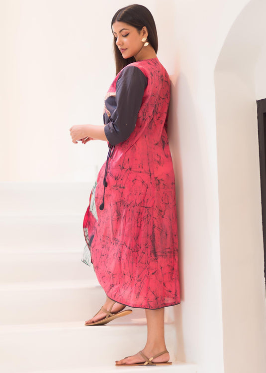 Batik floral detiled wrap dress