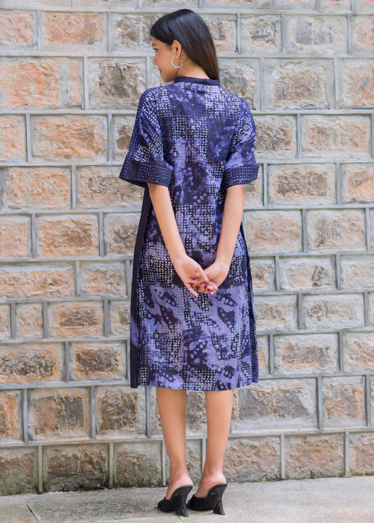 Brush stroke batik dress detailed with a cuff