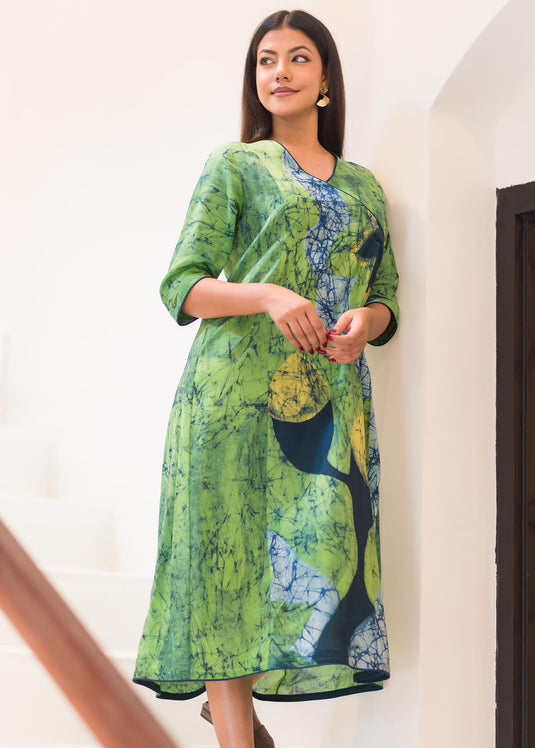 Batik floral detiled wrap dress