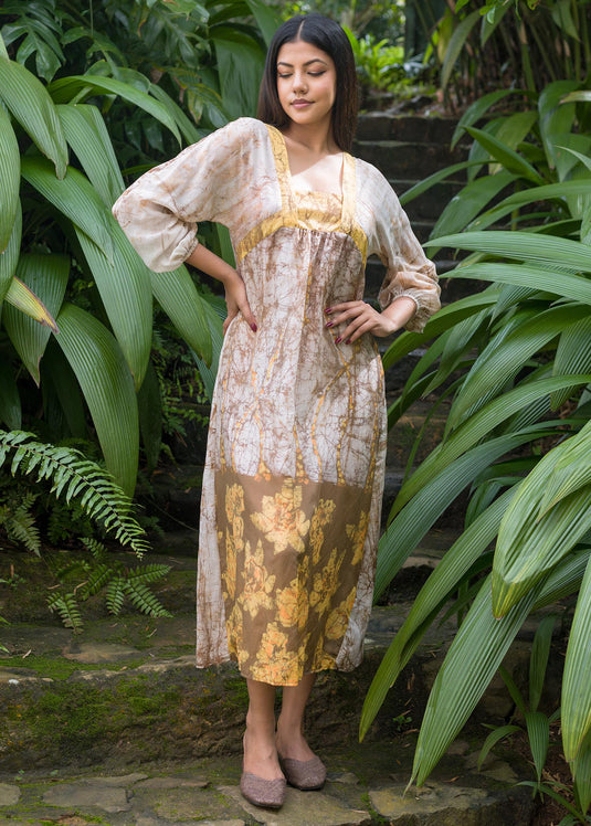 Batik floral puff sleeved maxi dress