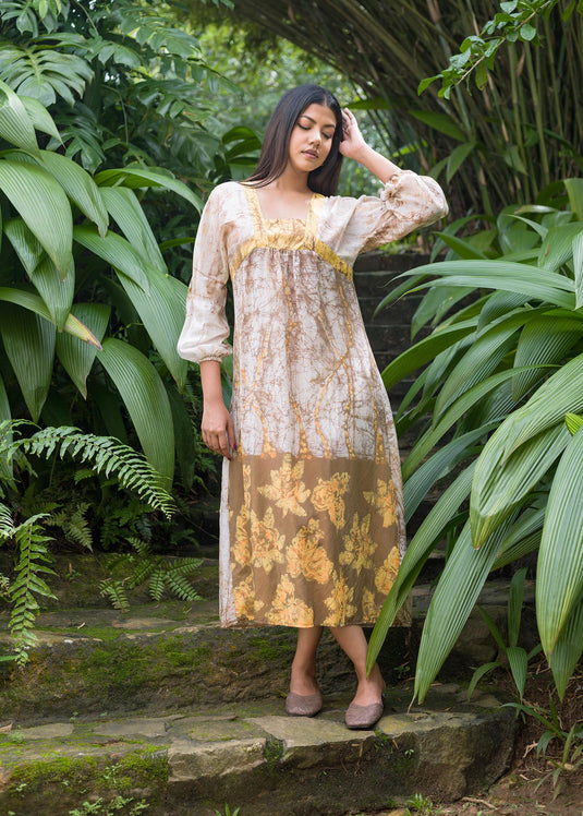 Batik floral puff sleeved maxi dress