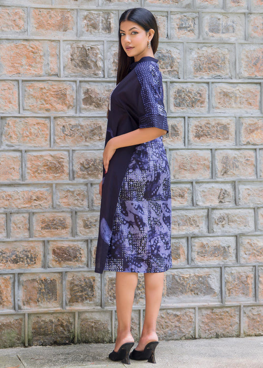 Brush stroke batik dress detailed with a cuff