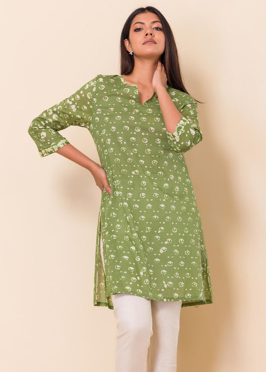 Batik Olive Green Kurtha Top