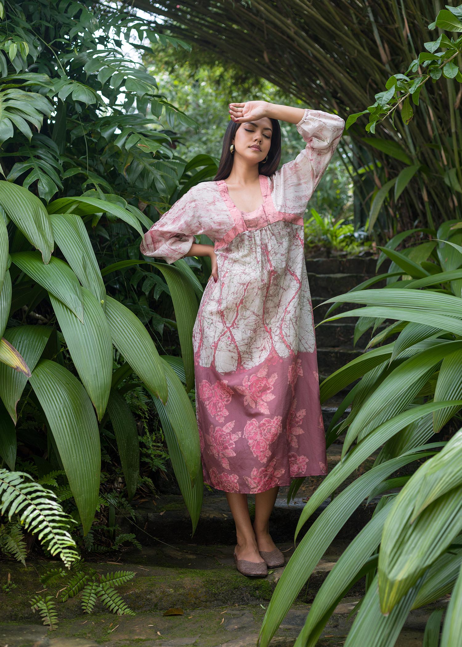Batik floral puff sleeved maxi dress
