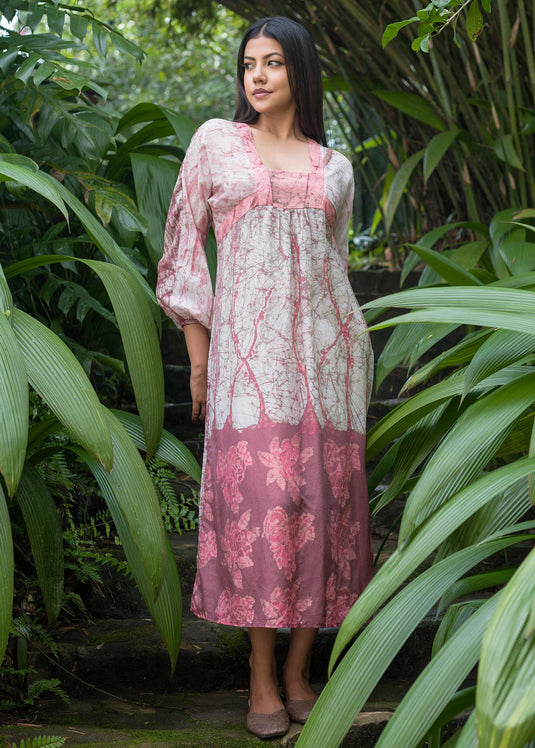 Batik floral puff sleeved maxi dress