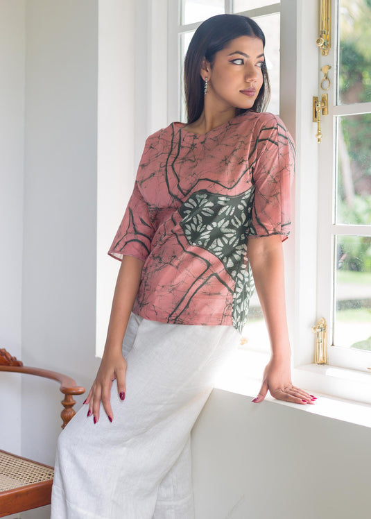 Batik floral printed top
