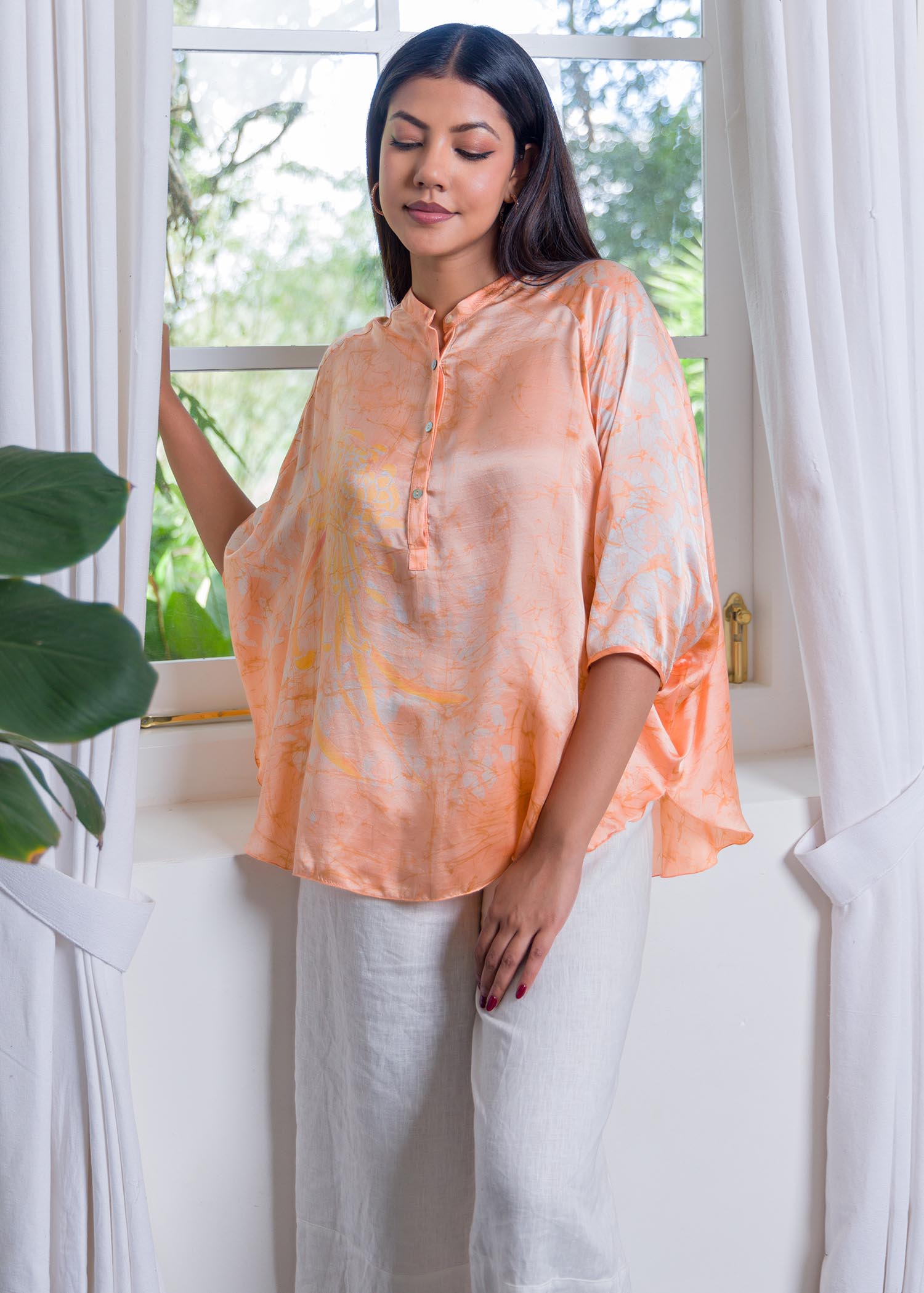 silk batik flowery top