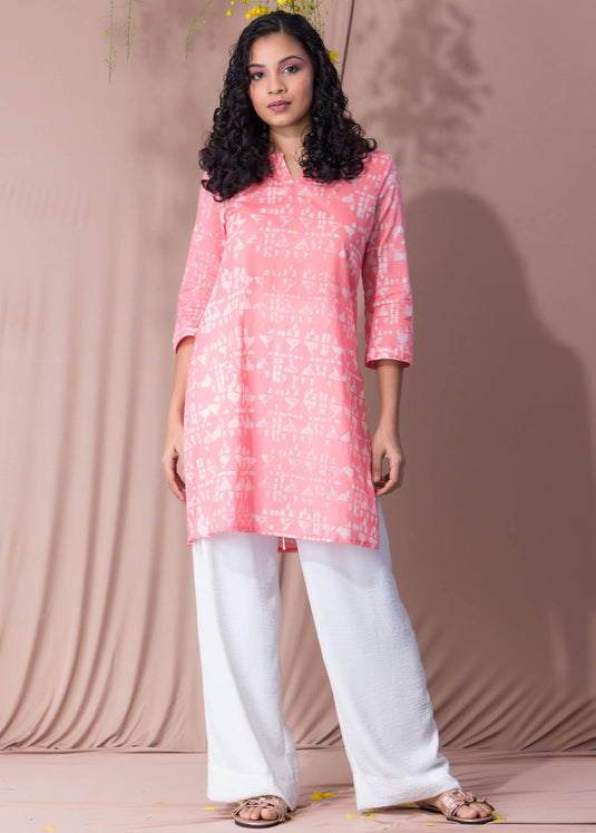 Peachy Pink Batik Kurtha Top