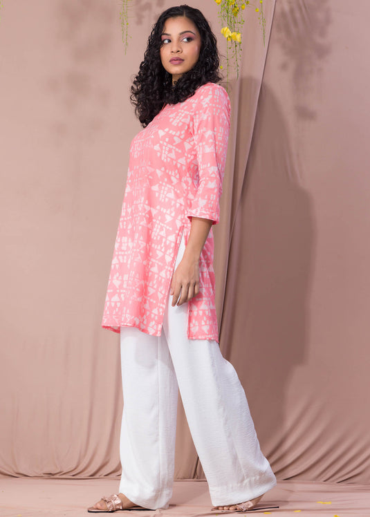 Peachy Pink Batik Kurtha Top