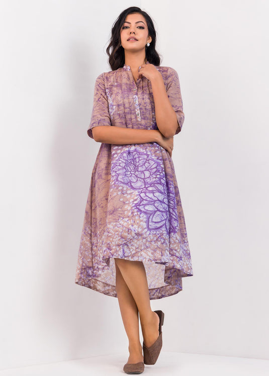 Pin Tucked Detailed Batik Floral Dress