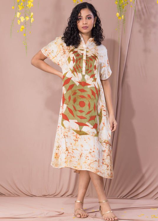 Batik Mandala Designed Chinese Collard Dress