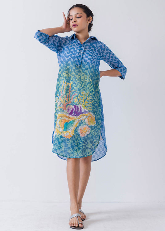 Seashell Hand Batik Printed Shirt Dress