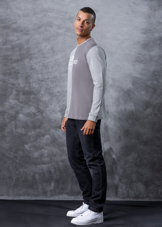 2 Tone Graphic Printed L/S T Shirt