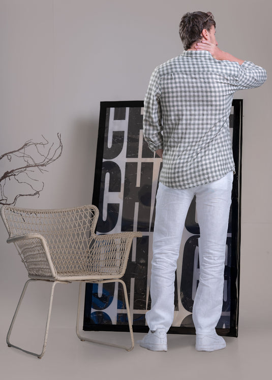 Casual Wear Linen Check Long Sleeve Shirt
