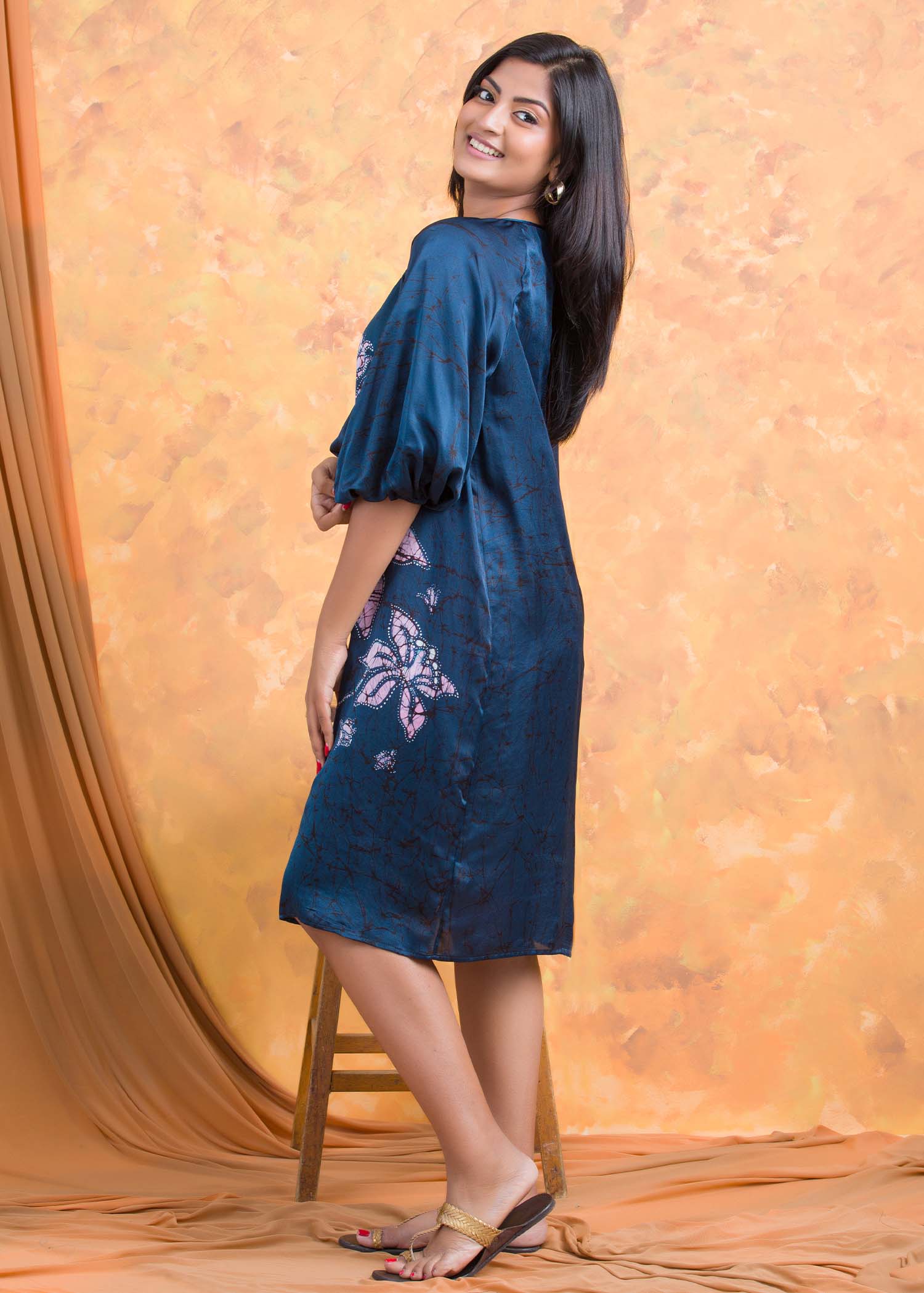 Batik floral puff sleeved dress