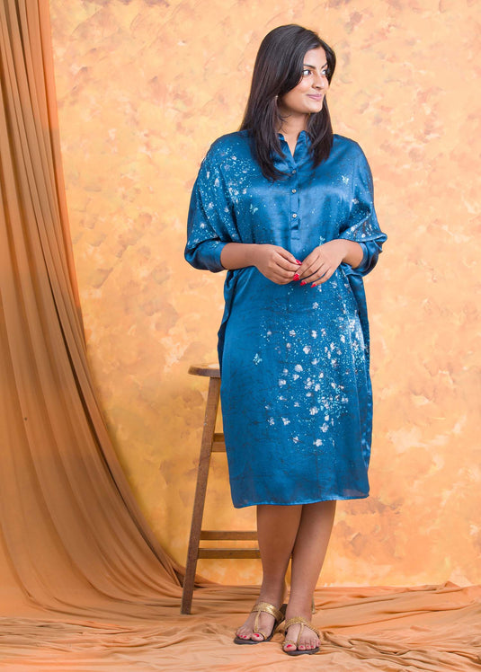 Floral detailed chineese collard short kaftan dress