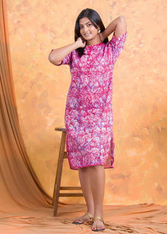 side slit detailed chineese collared Batik dress