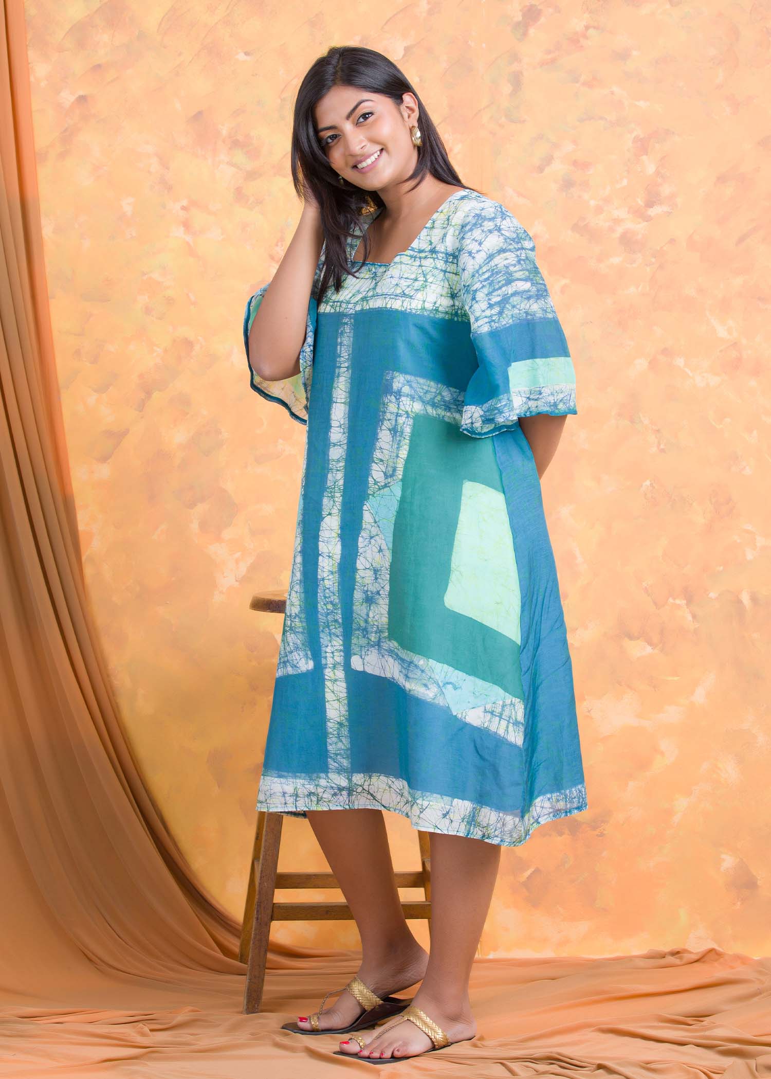 Batik geometrical shpe detailed A-line dress