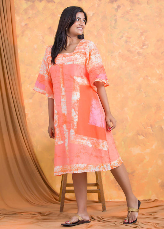 Batik geometrical shpe detailed A-line dress