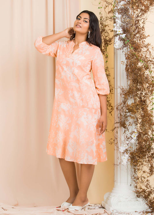 Puff long sleeved Batik detailed dress