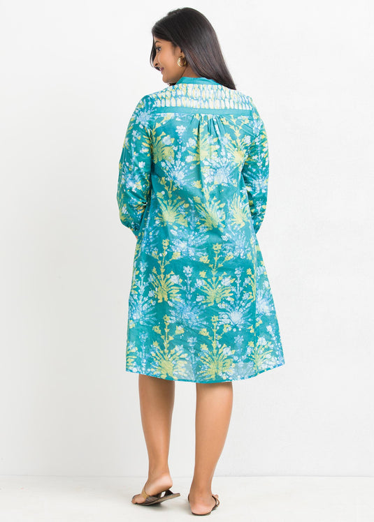 Batik Floral Detailed Knee Length Frock