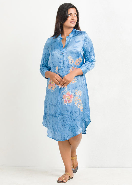 Batik floral and crack designed knee length dress