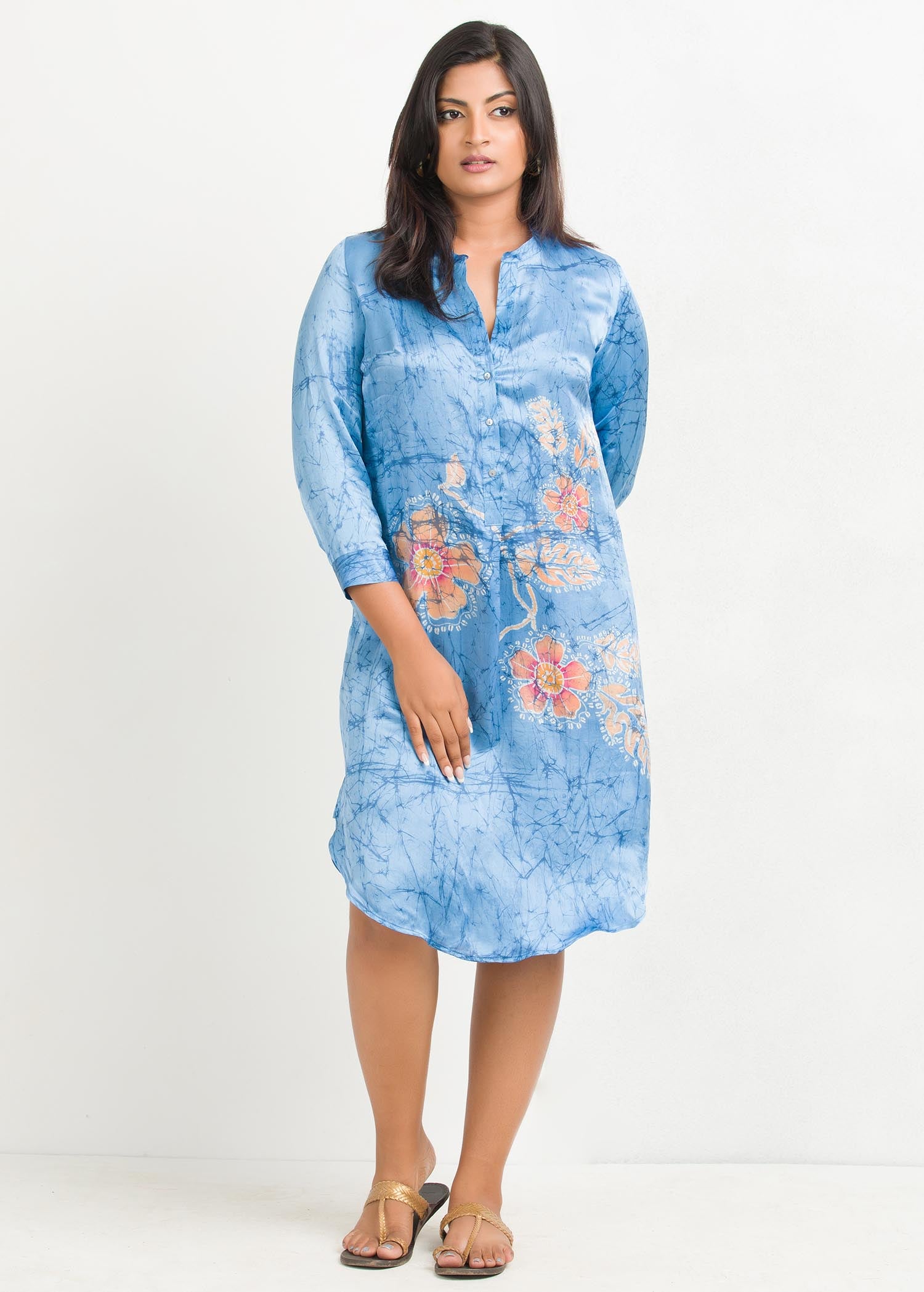Batik floral and crack designed knee length dress