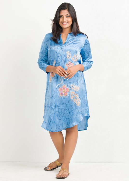 Batik floral and crack designed knee length dress