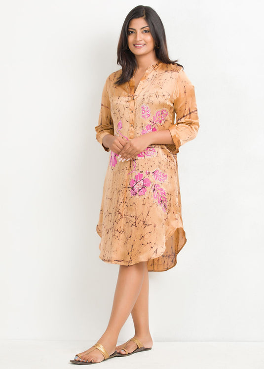 Batik floral and crack designed knee length dress