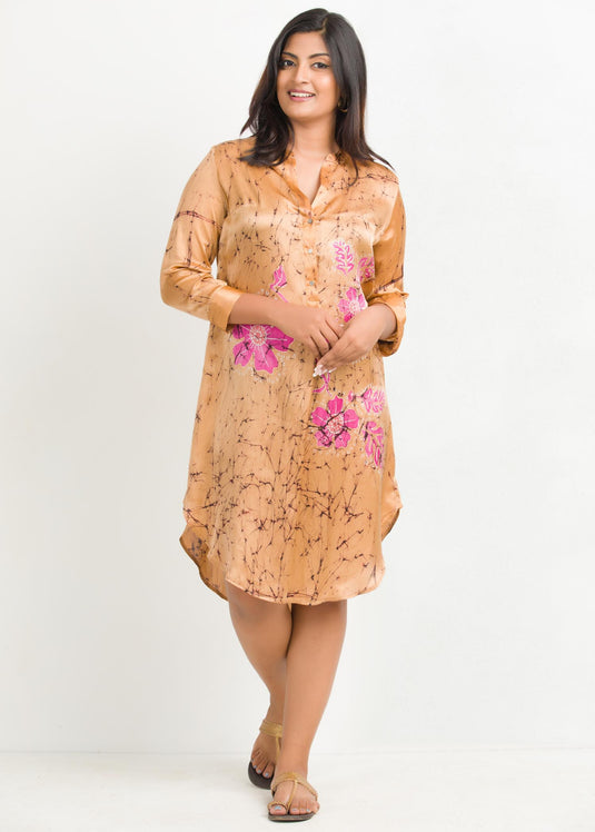 Batik floral and crack designed knee length dress