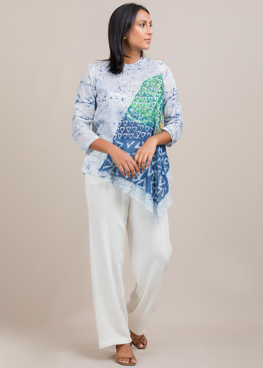 batik cotton top detailed with a silk cotton carf