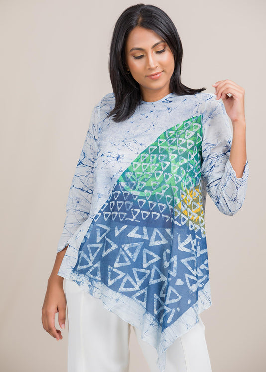 batik cotton top detailed with a silk cotton carf